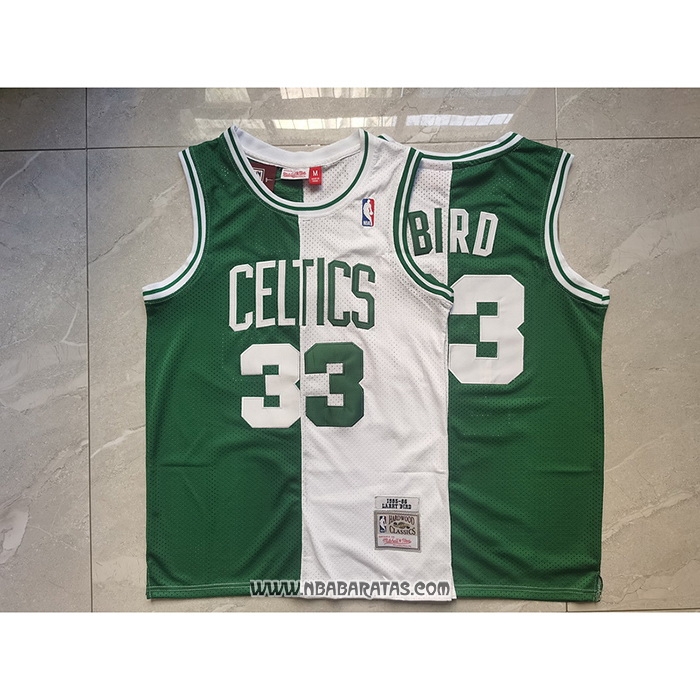 Camiseta Boston Celtics Larry Bird #33 Mitchell & Ness 1985-86 Split Blanco Verde